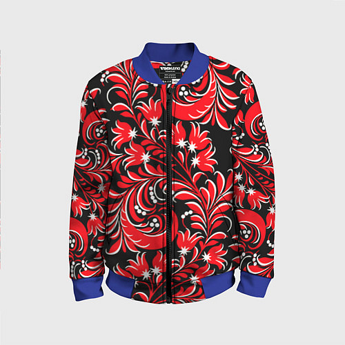 Детский бомбер Хохлома - красная роспись / 3D-Синий – фото 1