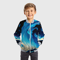 Бомбер детский Бело-синее пламя из абстрактных красок, цвет: 3D-серый — фото 2