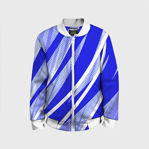 Детский бомбер Абстрактный синий полосатый / 3D-Белый – фото 1