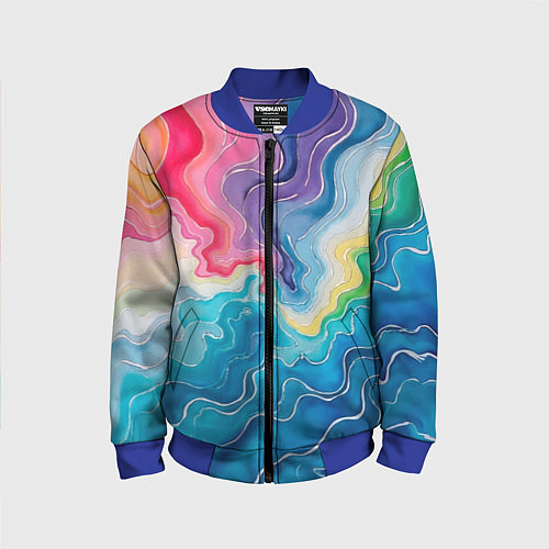 Детский бомбер Абстрактные волны в мраморном стиле / 3D-Синий – фото 1