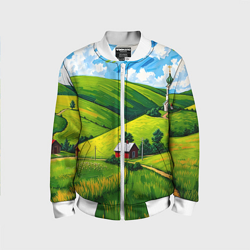 Детский бомбер Русская деревенька / 3D-Белый – фото 1