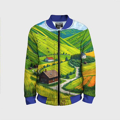 Детский бомбер Русская душа и поле / 3D-Синий – фото 1