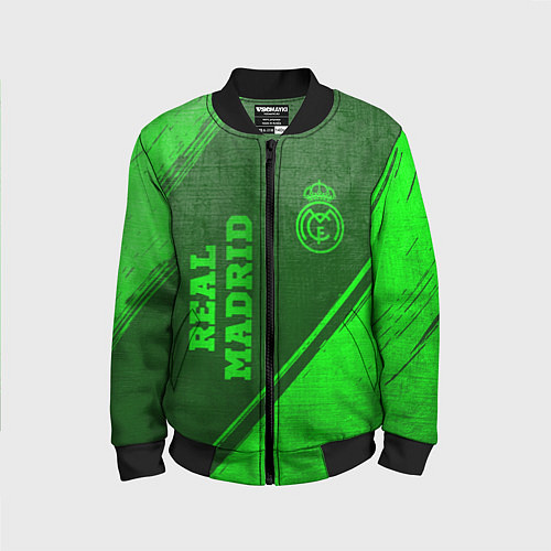 Детский бомбер Real Madrid - green gradient вертикально / 3D-Черный – фото 1