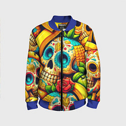 Бомбер детский Colorfull skulls and bananas - pop art pattern, цвет: 3D-синий