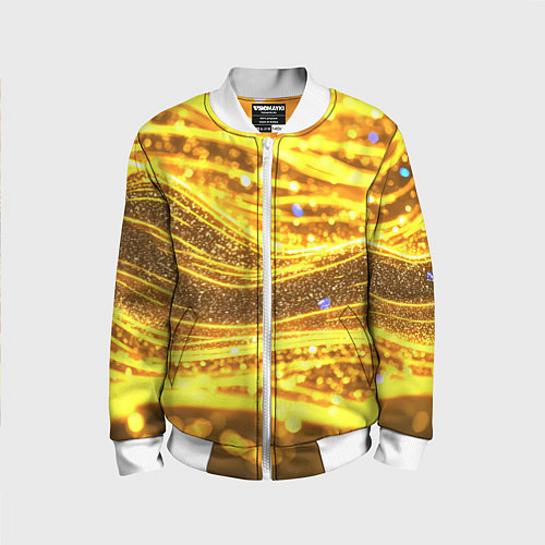 Детский бомбер Золотые блестящие волны / 3D-Белый – фото 1