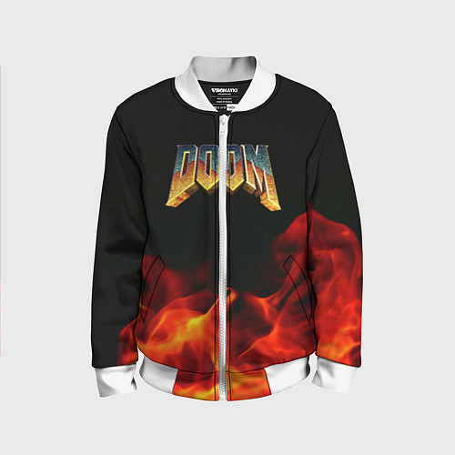 Детский бомбер Doom огненная текстура / 3D-Белый – фото 1
