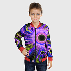 Бомбер детский Абстрактный неоновый космос - чёрная дыра, цвет: 3D-красный — фото 2