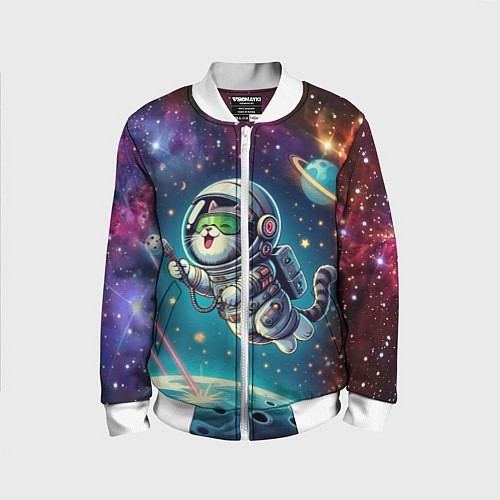 Детский бомбер Котик в космосе с лазерным пистолетом / 3D-Белый – фото 1