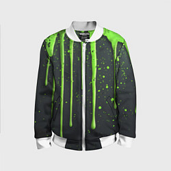 Бомбер детский Зеленая краска стекающая на черном фоне, цвет: 3D-белый