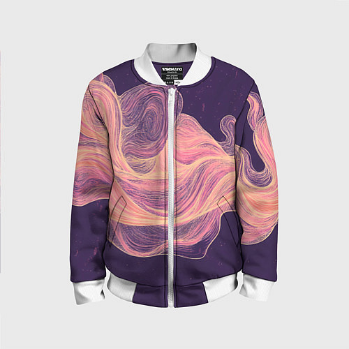 Детский бомбер Бежевые волны текстура / 3D-Белый – фото 1