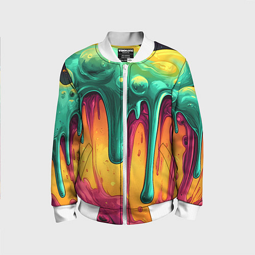 Детский бомбер Зелено-оранжевая клякса / 3D-Белый – фото 1