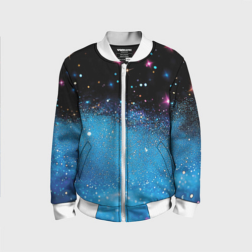 Детский бомбер Синяя текстура из блестящих звездочек / 3D-Белый – фото 1