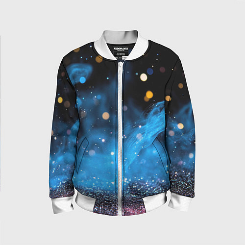 Детский бомбер Синяя текстура бокке / 3D-Белый – фото 1