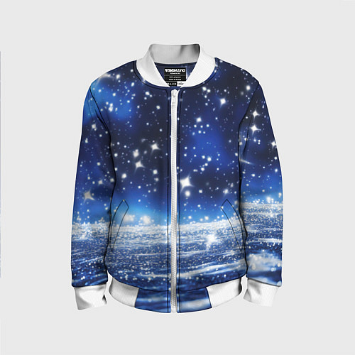 Детский бомбер Космический синий абстрактный фон - текстура / 3D-Белый – фото 1