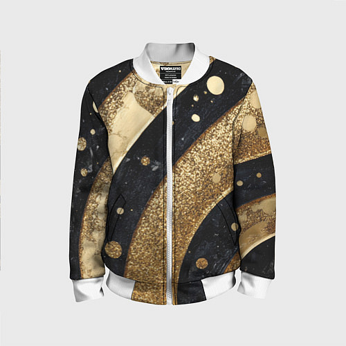 Детский бомбер Выпуклая золотая текстура на черном / 3D-Белый – фото 1