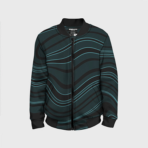 Детский бомбер Тёмный синий волнистые полосы / 3D-Черный – фото 1