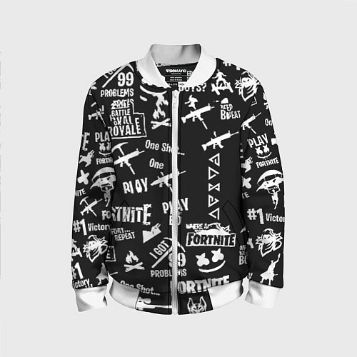 Детский бомбер Черно белые логотипы игр / 3D-Белый – фото 1