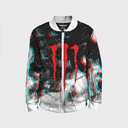 Детский бомбер Monster energy огонь глитч / 3D-Белый – фото 1