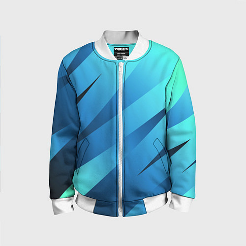 Детский бомбер Сине-голубой абстрактные полосы / 3D-Белый – фото 1