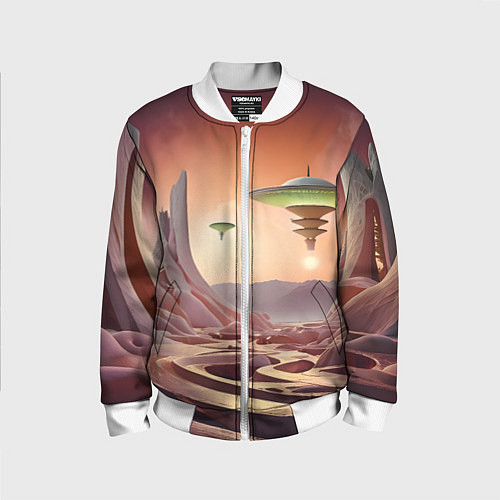 Детский бомбер Фантастический инопланетный город / 3D-Белый – фото 1