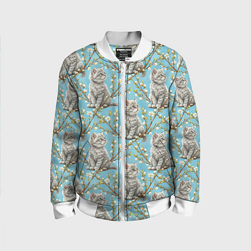 Детский бомбер Пришла весна распустились котики / 3D-Белый – фото 1