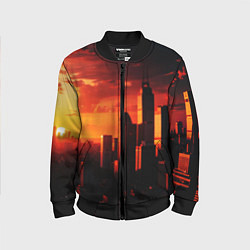 Бомбер детский Стилизованный город оранжевый закат, цвет: 3D-черный