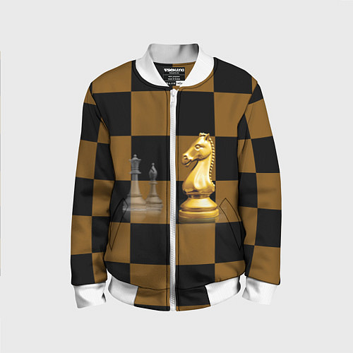Детский бомбер Шахматные фигуры на коричнево-черной доске / 3D-Белый – фото 1