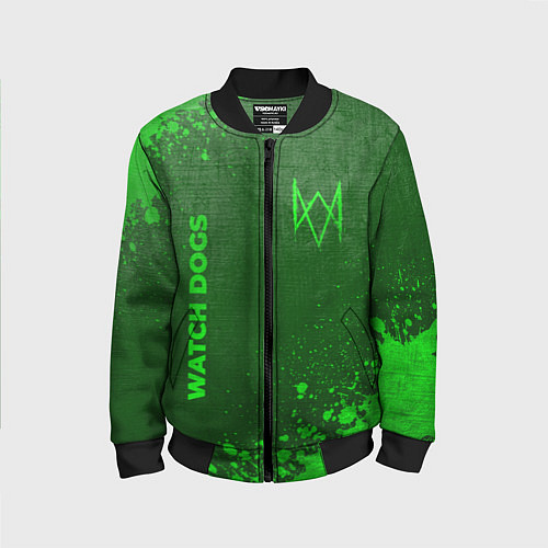 Детский бомбер Watch Dogs - green gradient вертикально / 3D-Черный – фото 1