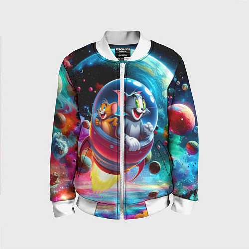 Детский бомбер Том и Джерри летят в ракете - нейроарт / 3D-Белый – фото 1