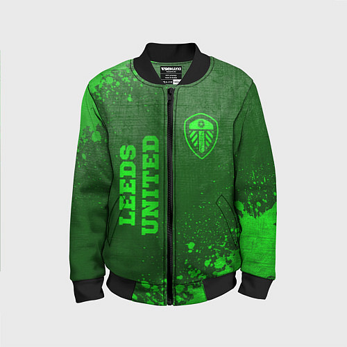 Детский бомбер Leeds United - green gradient вертикально / 3D-Черный – фото 1