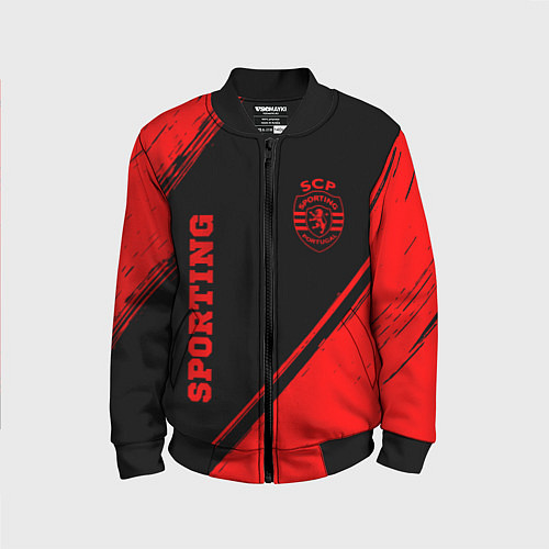 Детский бомбер Sporting - red gradient вертикально / 3D-Черный – фото 1