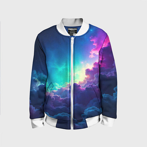 Детский бомбер Неоновые космические облака / 3D-Белый – фото 1