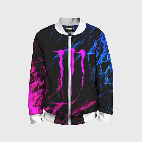 Детский бомбер Monster energy неоновое пламя / 3D-Белый – фото 1