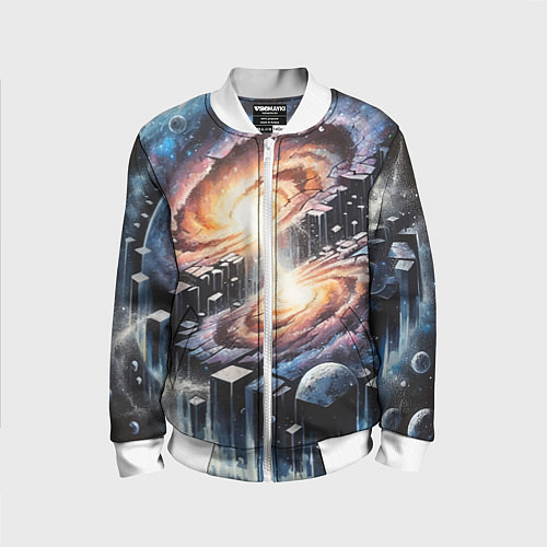 Детский бомбер Слияние двух галактик - неоновое свечение / 3D-Белый – фото 1