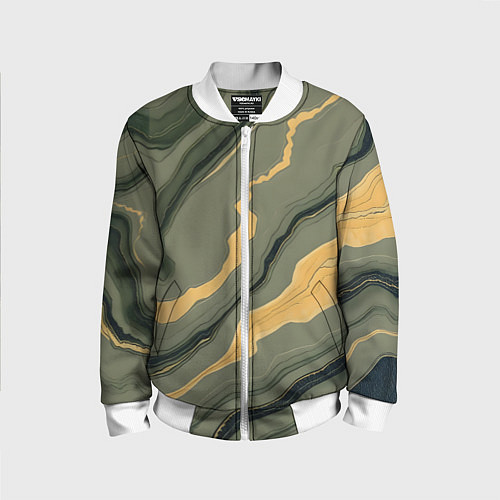 Детский бомбер Оливковый мрамор / 3D-Белый – фото 1