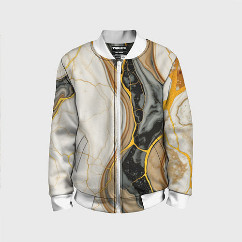 Детский бомбер Золотистые прожилки в мраморе / 3D-Белый – фото 1
