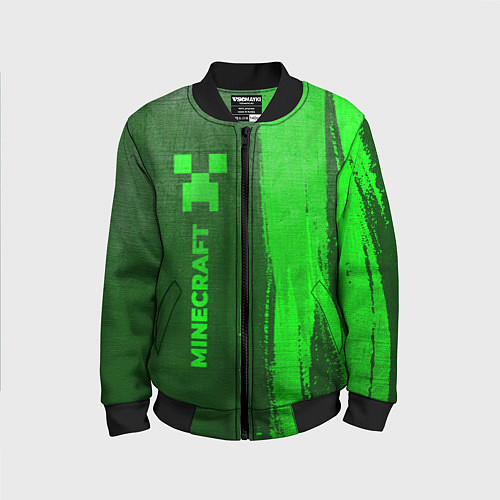 Детский бомбер Minecraft - green gradient по-вертикали / 3D-Черный – фото 1