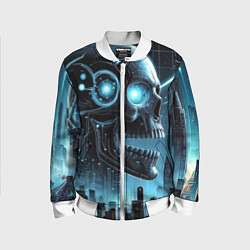 Бомбер детский Cyberpunk skull - metropolis neon glow, цвет: 3D-белый