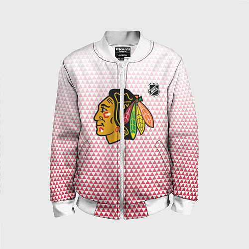 Детский бомбер Чикаго Блэкхокс - красные треугольники с градиенто / 3D-Белый – фото 1