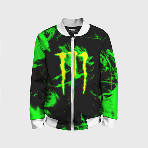 Детский бомбер Monster energy кислотное лого огонь / 3D-Белый – фото 1