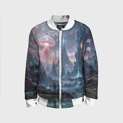 Бомбер детский Фантастический мир с медузами и озеро у гор, цвет: 3D-белый