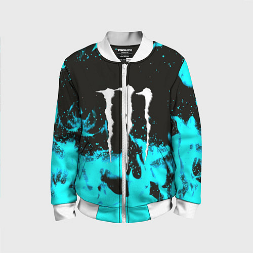 Детский бомбер Monster energy голубой огонь / 3D-Белый – фото 1
