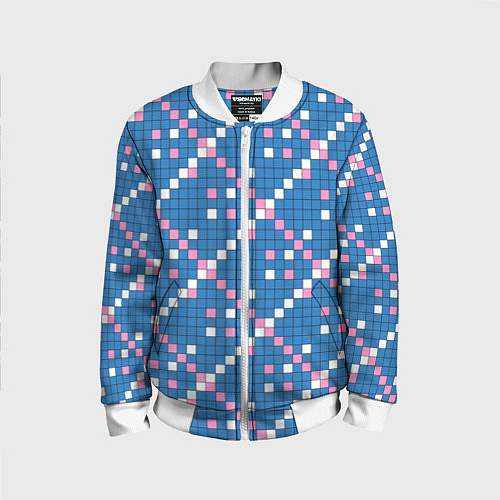 Детский бомбер Синяя розовая с белым плитка / 3D-Белый – фото 1