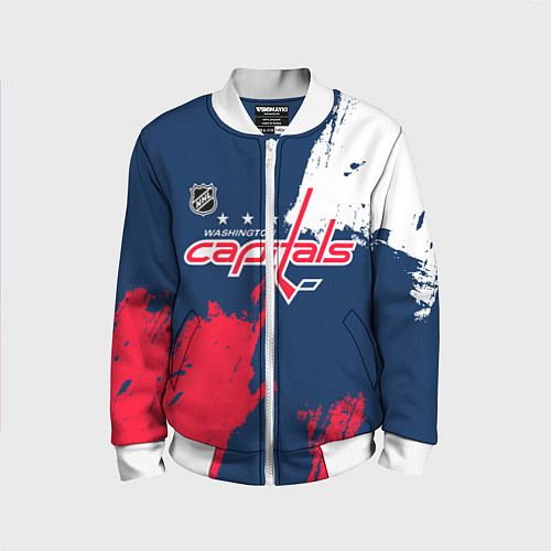 Детский бомбер Вашингтон Кэпиталз - брызги красок / 3D-Белый – фото 1