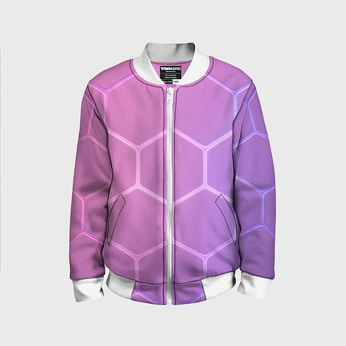 Детский бомбер Розовые неоновые соты / 3D-Белый – фото 1