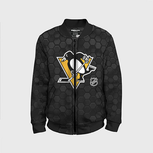 Детский бомбер Питтсбург Пингвинз - черные соты / 3D-Черный – фото 1