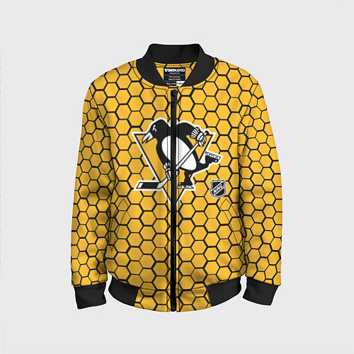 Детский бомбер Питтсбург Пингвинз - желтые соты / 3D-Черный – фото 1