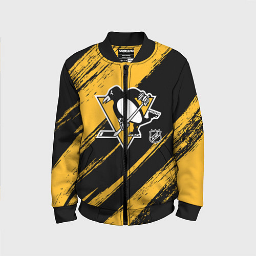 Детский бомбер Питтсбург Пингвинз - брызги краски / 3D-Черный – фото 1