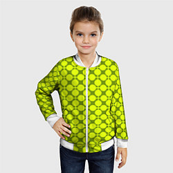 Бомбер детский Желто зеленый неоновый узор ретро в горох, цвет: 3D-белый — фото 2