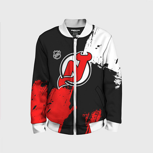 Детский бомбер Нью Джерси Девилз - брызги краски / 3D-Белый – фото 1